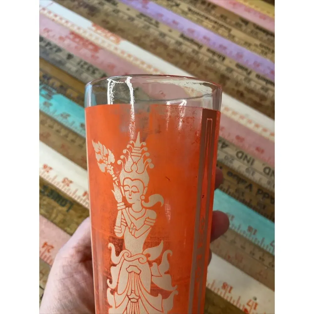 Thai Goddess High Ball Glass Mid Century Modern Retro Bar Set of 5 Asian MCM Red